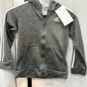 adidas Kids Heather Gray Full-Zip Hooded Sweatshirt with White Stripes